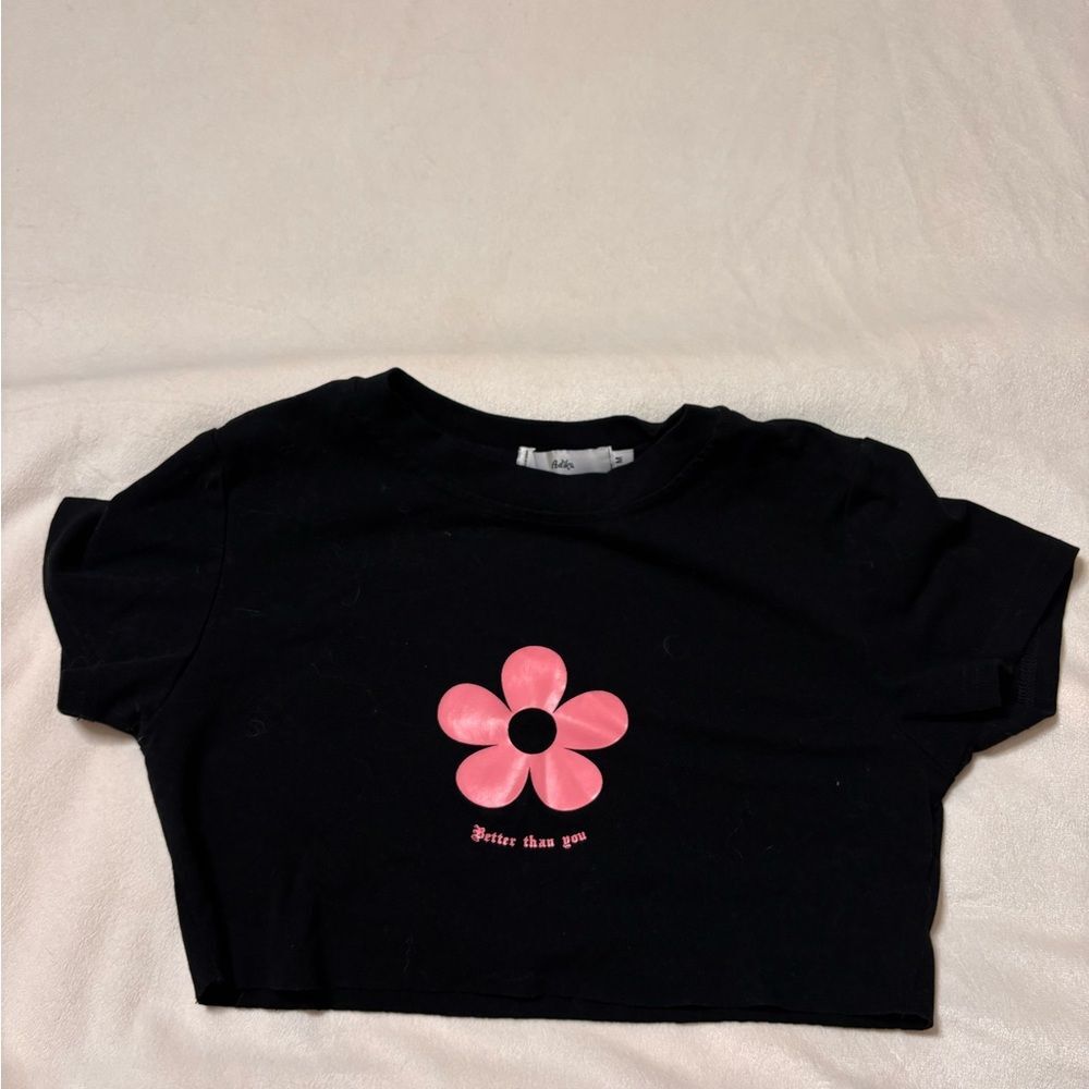 Adika Black Crop Top with Pink Flower Design - Picture 3 of 5
